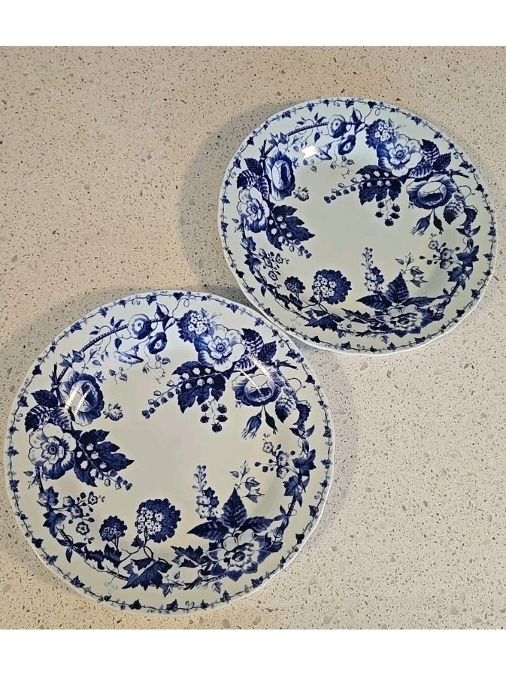 Williams Sonoma French Blue Bouquet Salad Plate Floral Design Dinner Plates 2pcs